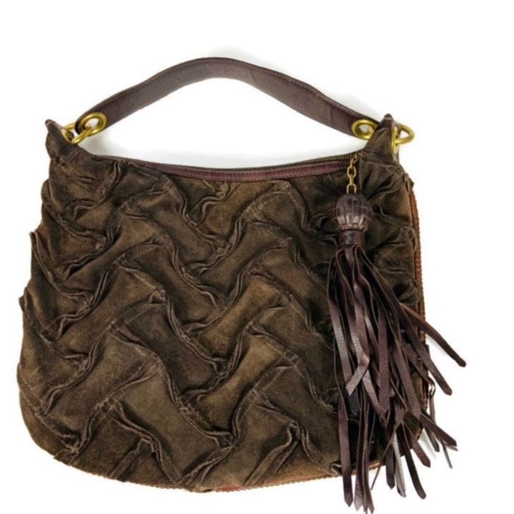 Cole Hann Brown Leather Herringbone Satchel **
